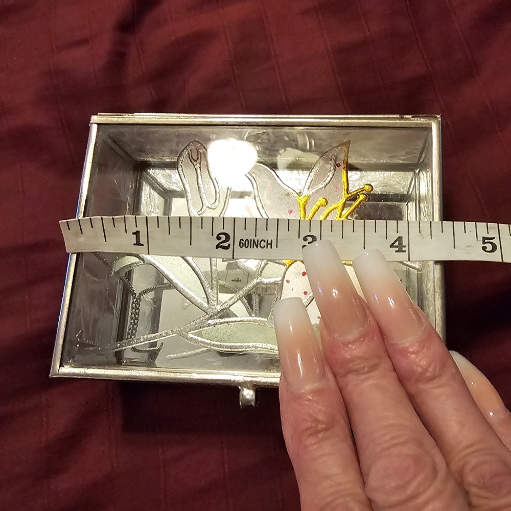 Vintage Jewelry Trinket Box Mirrored Stain Glass - Picture 6 of 6